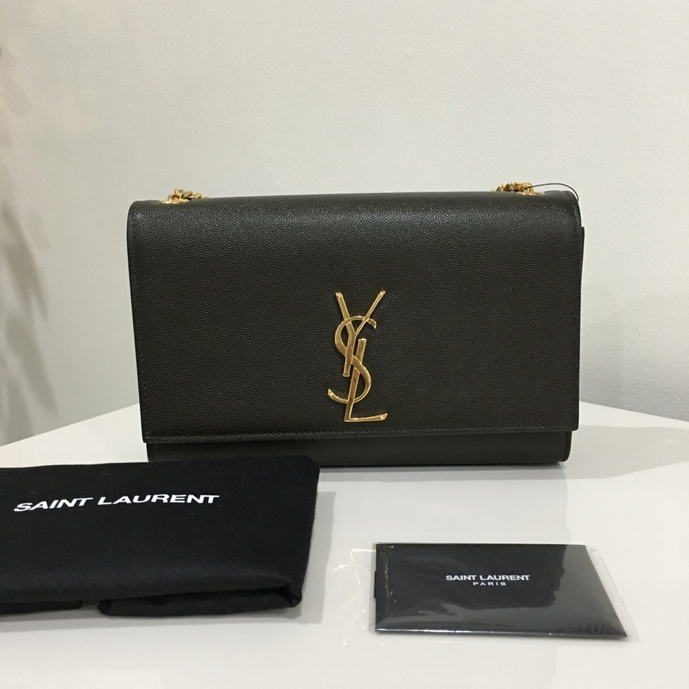 Authentic Saint Laurent Medium Kate Shoulder Bag (color dark tea)
